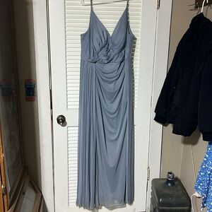 Dusty Blue Bridesmaid Dress with leg slit